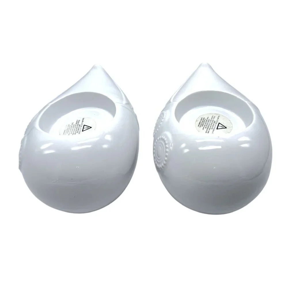 Jonathan Adler Pair Of White Ceramic Owl Tea-light Holders